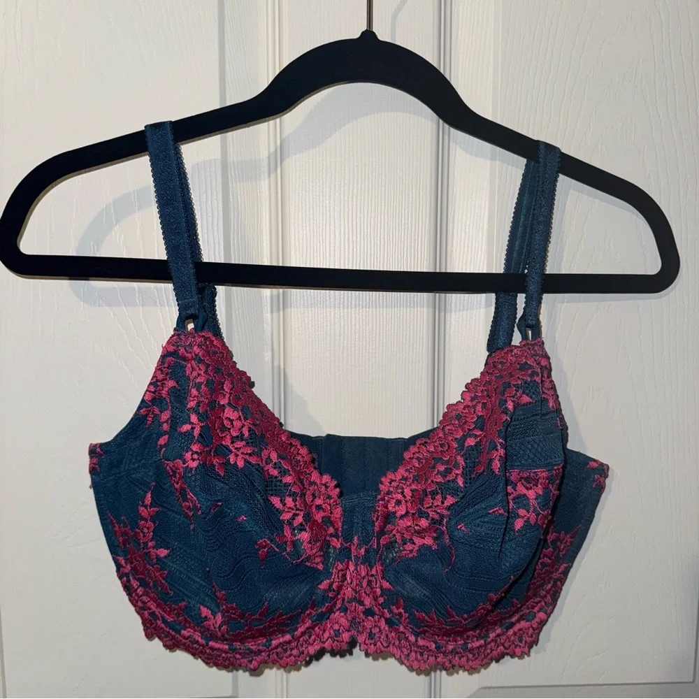 Wacoal Embrace Lace Bra‎ Women 38DDD Blue Pink Floral Embroidered Underwire